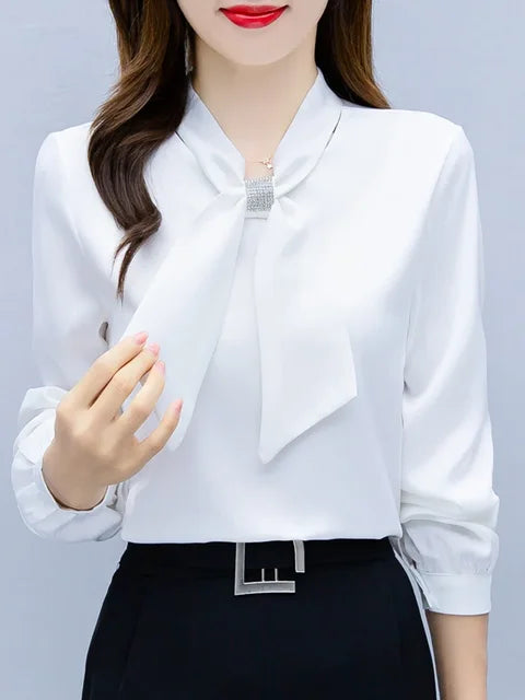 2024 Long Sleeve Blouse Women Bow Collar