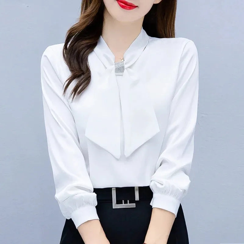 2024 Long Sleeve Blouse Women Bow Collar