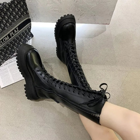 2024 New Women Motorcycle Boots Wedges Flat Shoes