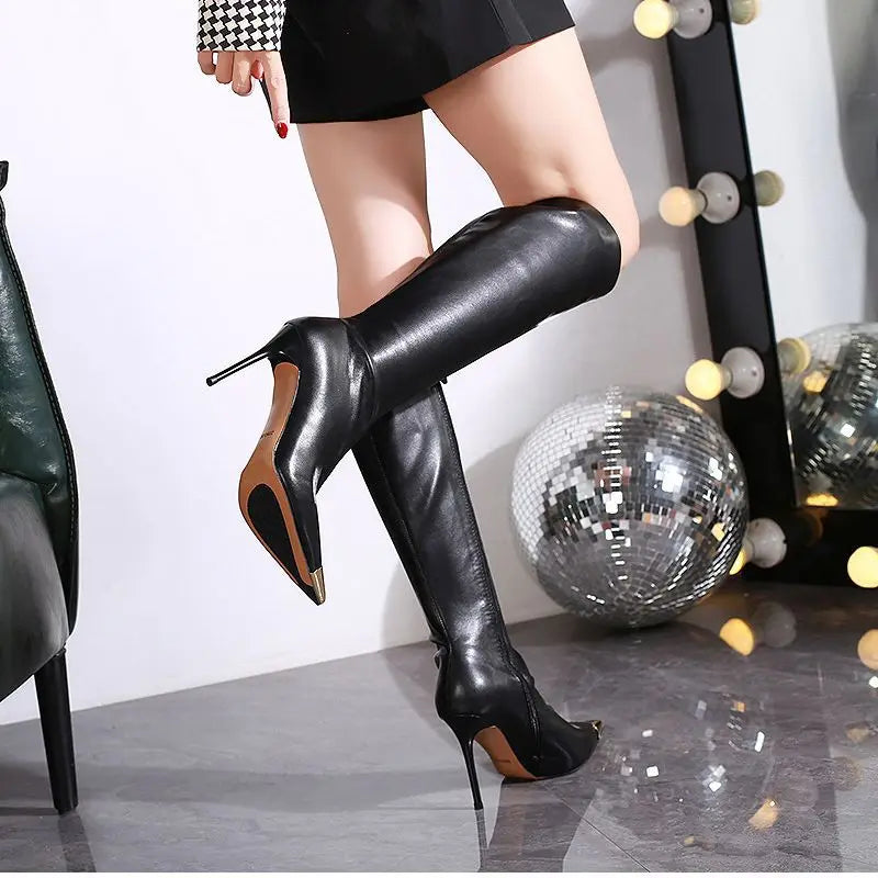 2024 New Women's Boots Metal Pointed Toe Thin