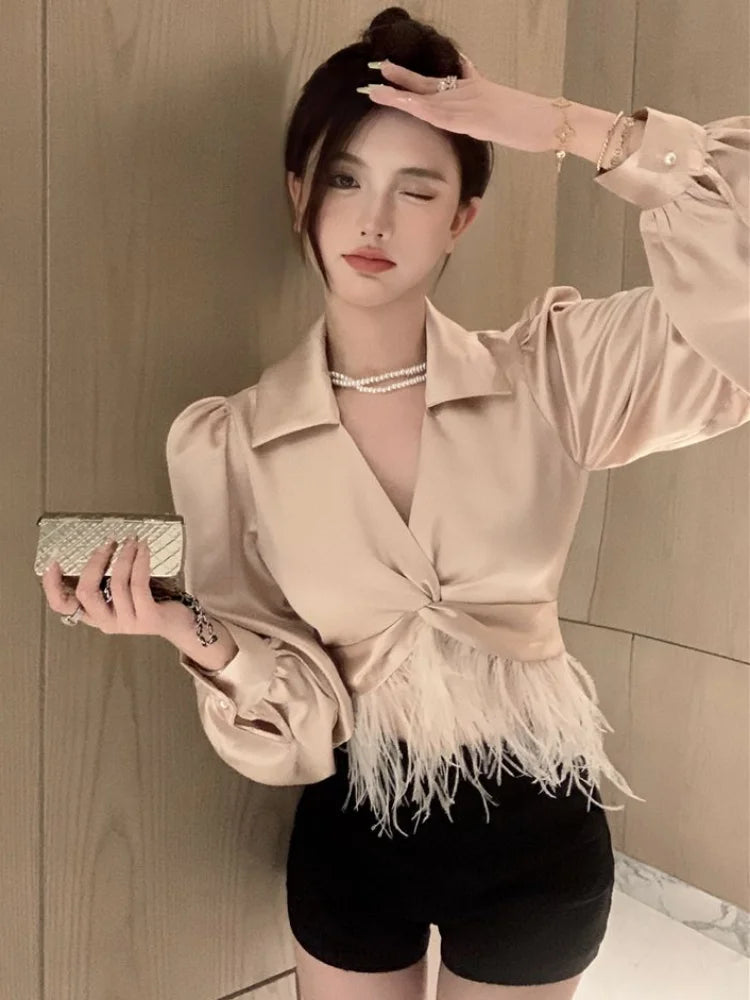 Blouses Women Autumn Temper Pure Color Leisure Elegant