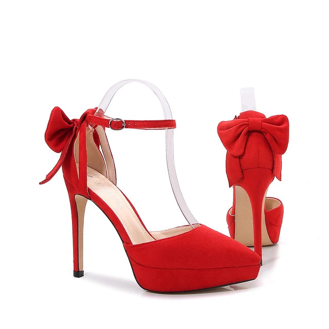 Bow Back High Heels Women Ladies PU/Suede