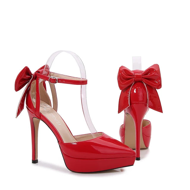 Bow Back High Heels Women Ladies PU/Suede