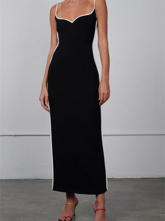 Women Sleeveless Strap Long Dress Black