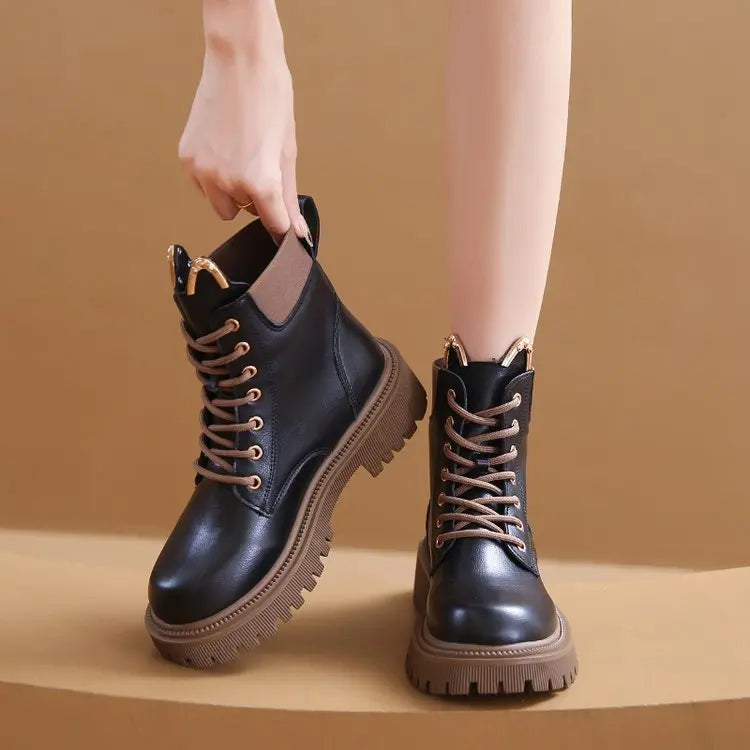 Chunky Heels Lace Up Combat Boots