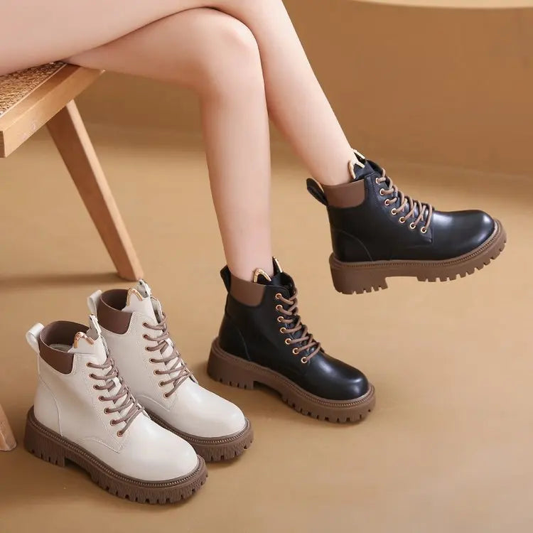 Chunky Heels Lace Up Combat Boots