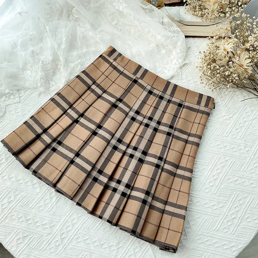 Contrast Color Plaid Striped Skirt