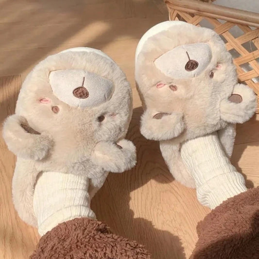 Cute Bear Single Band Winter New Women Slipper