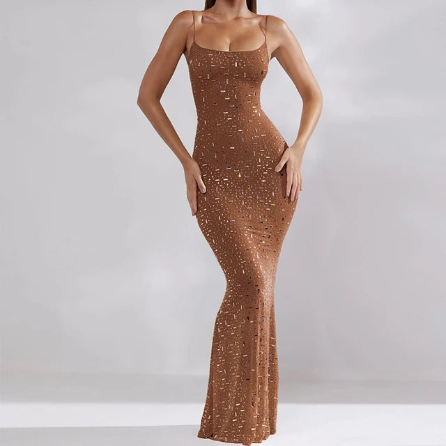 Elegant Sequin Female Maxi Dress Fashion Glitter High Waist Bodycon Sexy