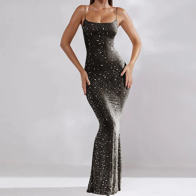 Elegant Sequin Female Maxi Dress Fashion Glitter High Waist Bodycon Sexy