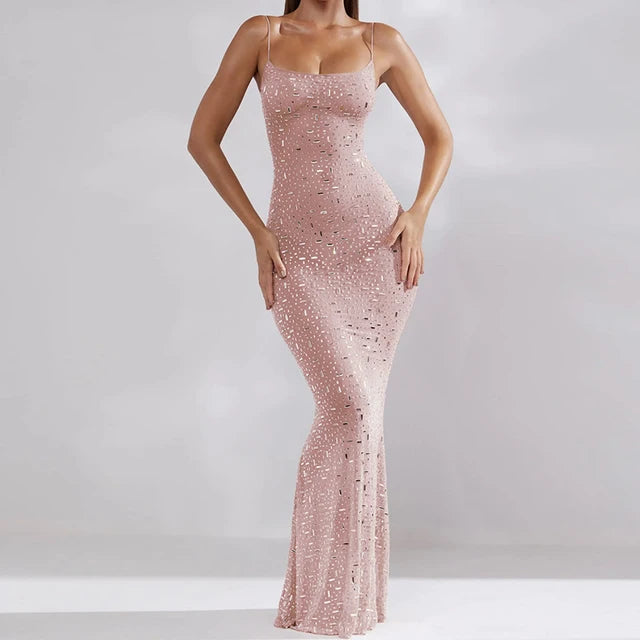 Elegant Sequin Female Maxi Dress Fashion Glitter High Waist Bodycon Sexy