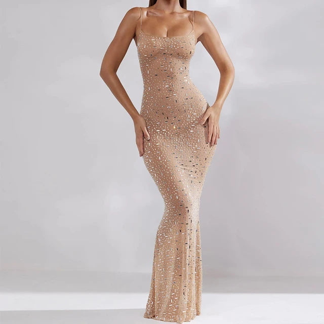 Elegant Sequin Female Maxi Dress Fashion Glitter High Waist Bodycon Sexy