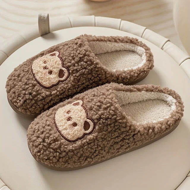 Fashion Couple Winter Warm Bear Design Plush Slippers