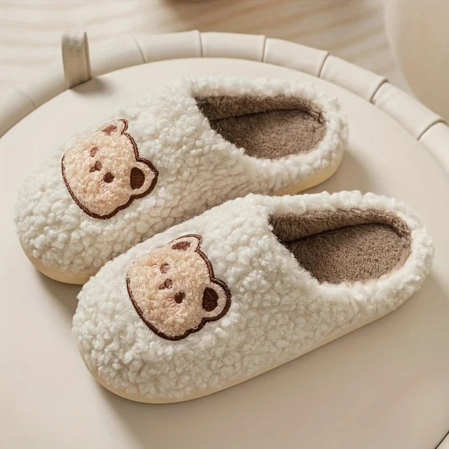 Fashion Couple Winter Warm Bear Design Plush Slippers