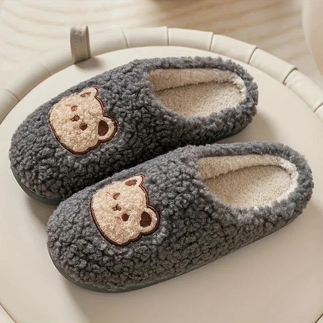 Fashion Couple Winter Warm Bear Design Plush Slippers