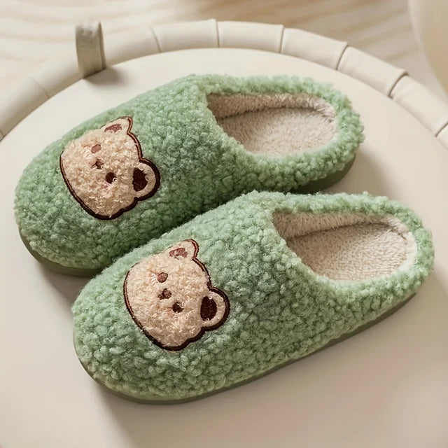 Fashion Couple Winter Warm Bear Design Plush Slippers