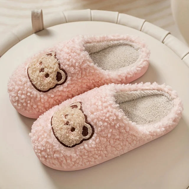 Fashion Couple Winter Warm Bear Design Plush Slippers