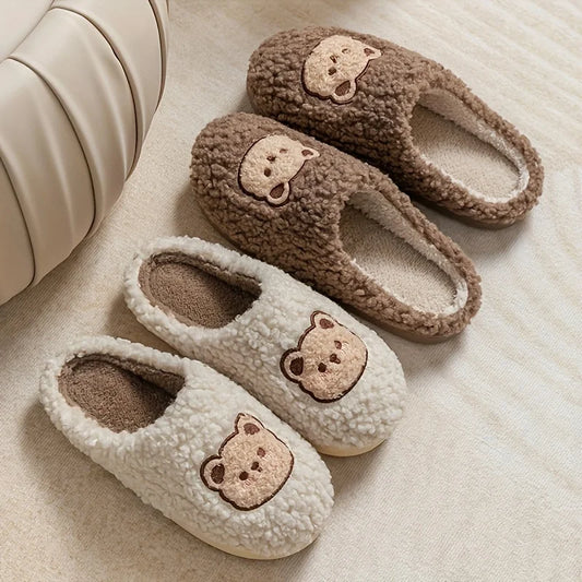 Fashion Couple Winter Warm Bear Design Plush Slipper