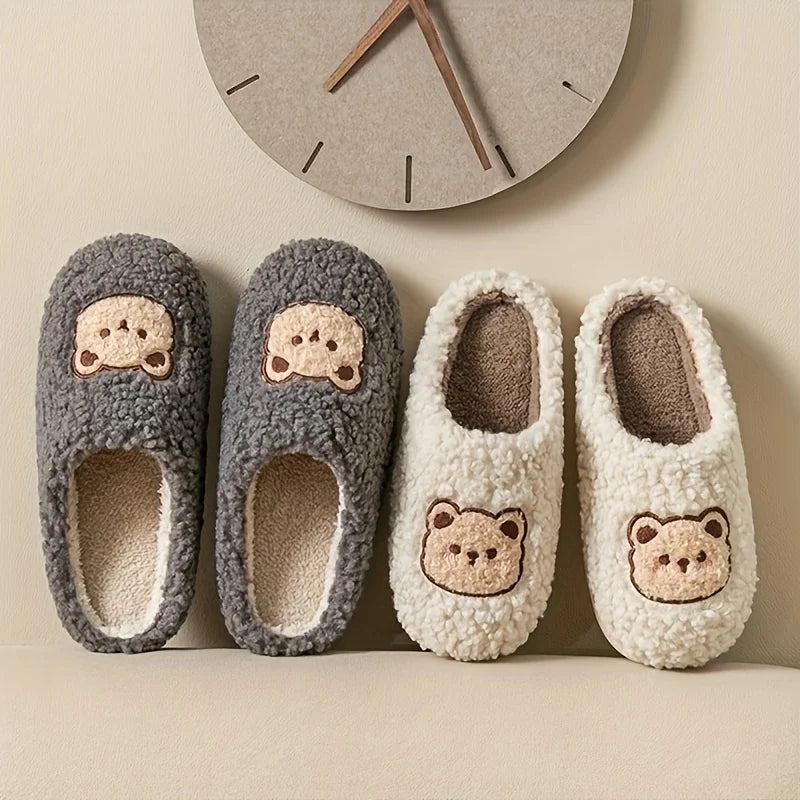 Fashion Couple Winter Warm Bear Design Plush Slippers