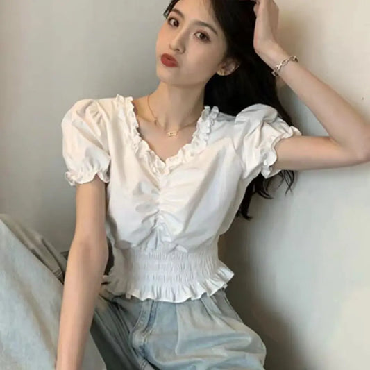 Fine Elegant Youth Woman Blouses Ruffles Fashion