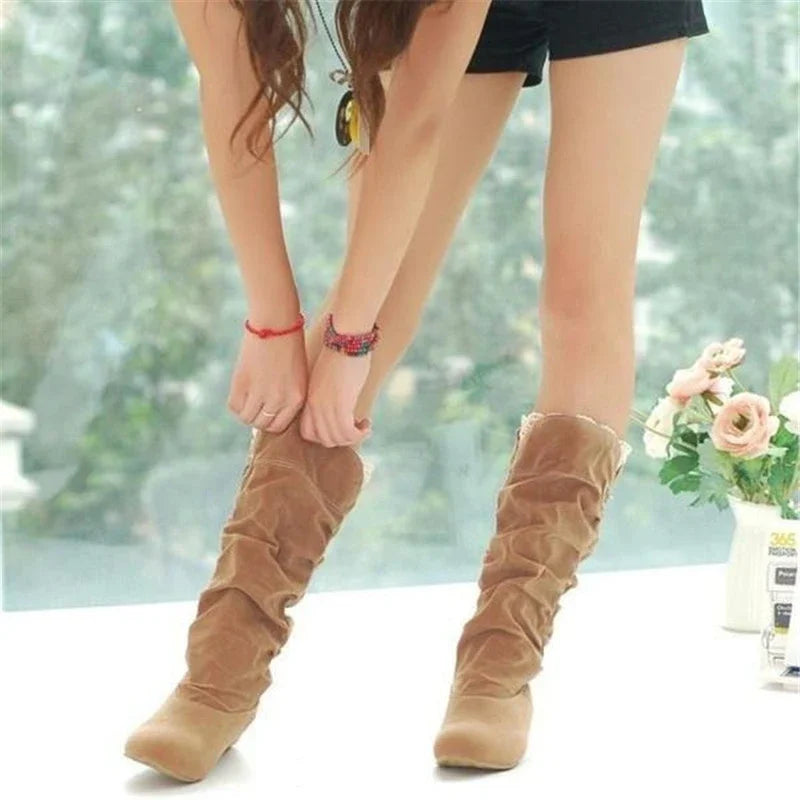 2024 Women Lace Flat Heels Winter Snow Boot