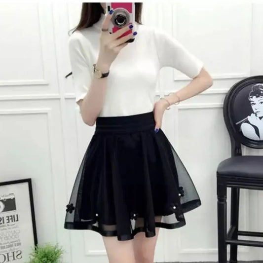 Mini Skirts Women Gauze Baggy Black Summer