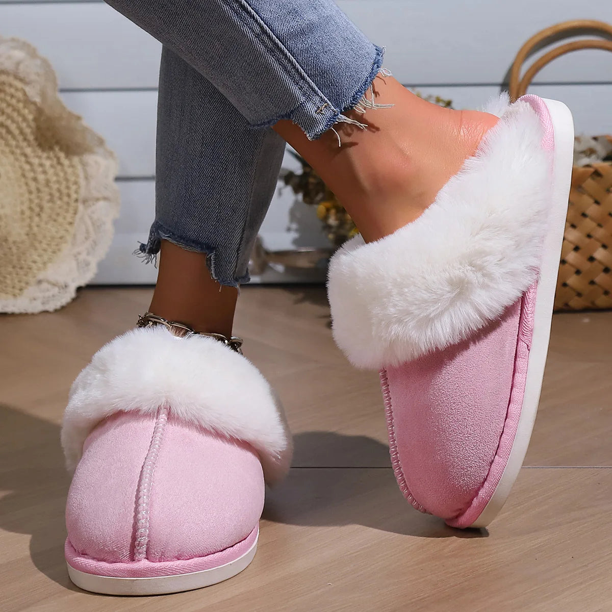 New Fashion Concise Easy Matching Winter Warm Plush Slippers Women