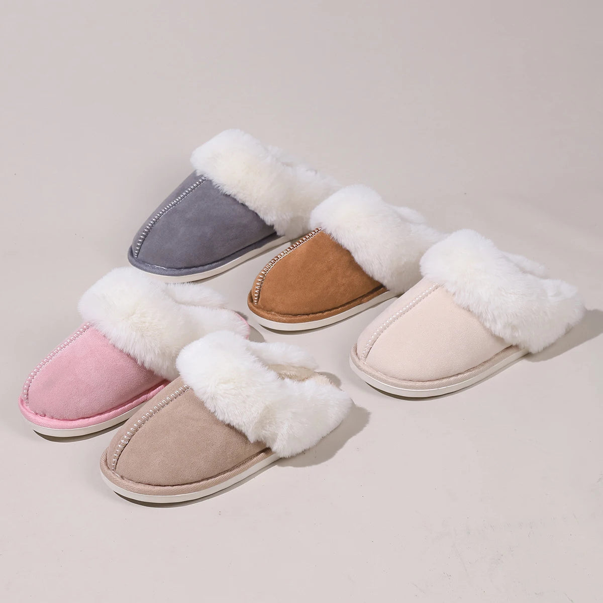 New Fashion Concise Easy Matching Winter Warm Plush Slippers Women