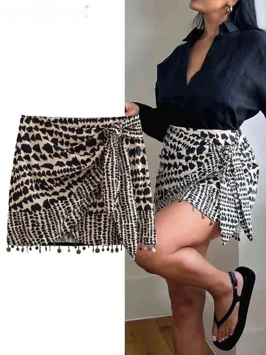 New Sexy Print Tassels Mini Skirts for Women