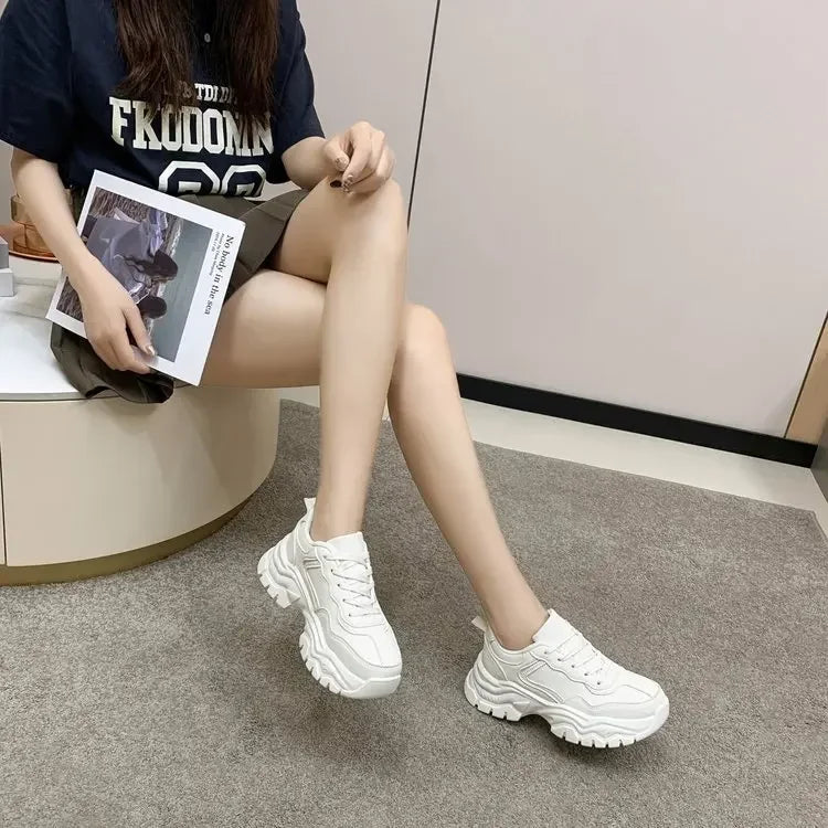 Platform Sneakers Casual Women Lace-Up Round