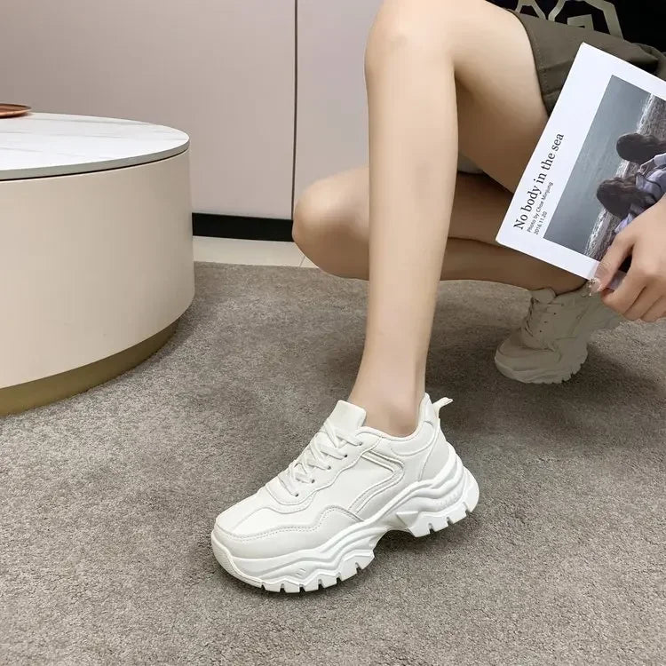 Platform Sneakers Casual Women Lace-Up Round