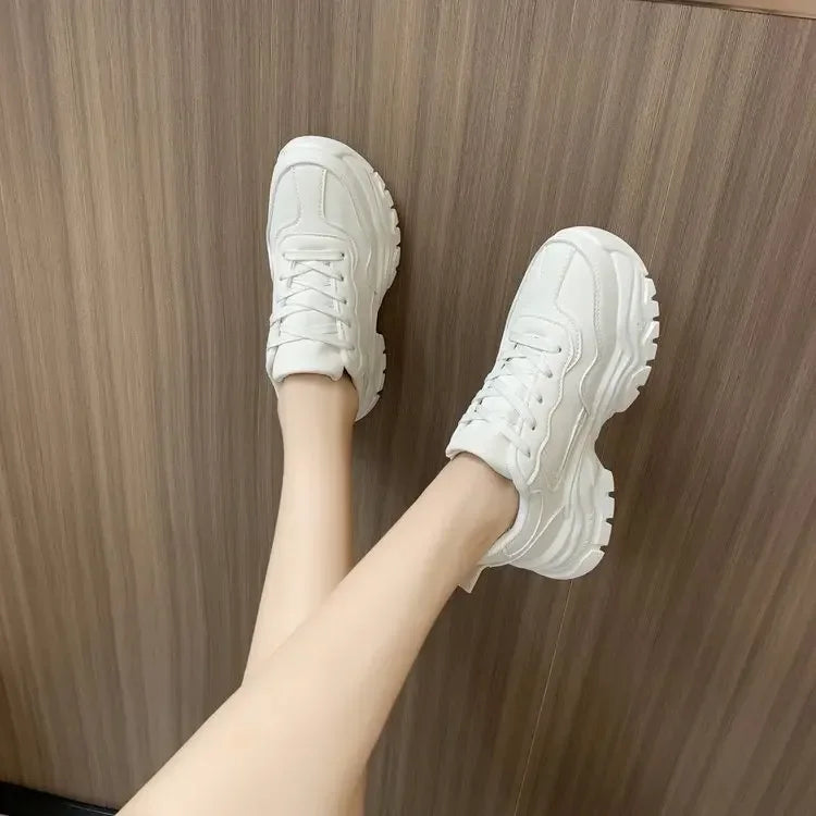 Platform Sneakers Casual Women Lace-Up Round