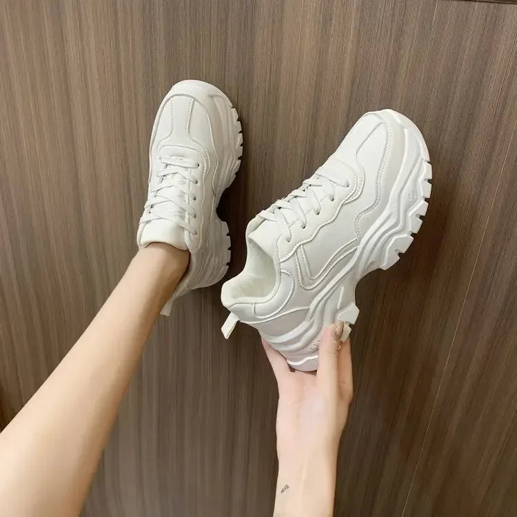 Platform Sneakers Casual Women Lace-Up Round