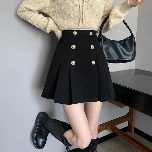 Pleated Skirts Women Button Leisure