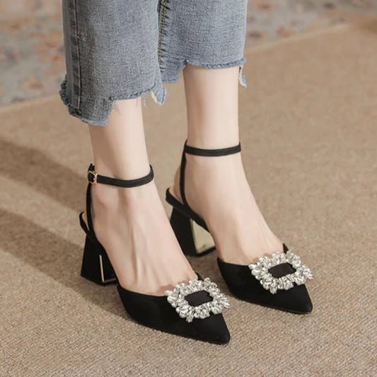 Rimocy Ankle Strap Crystal Sandals for Women