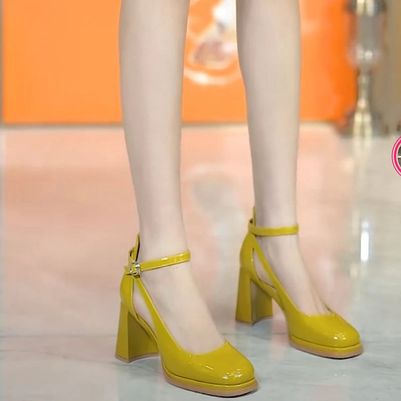 Square Toe High Heels 2023 Summer New Fairy Style One Line Buckle