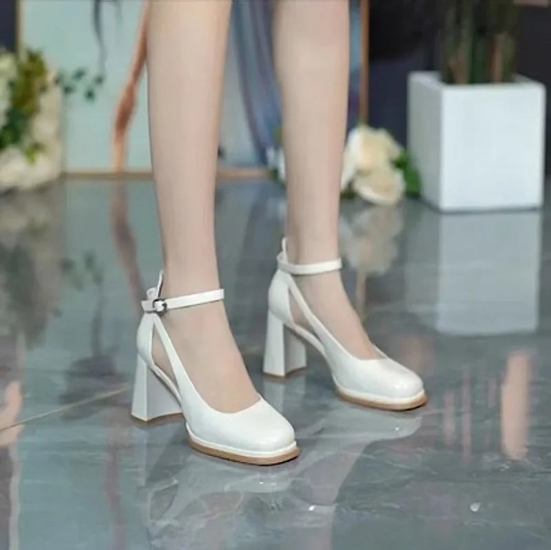 Square Toe High Heels 2023 Summer New Fairy Style One Line Buckle