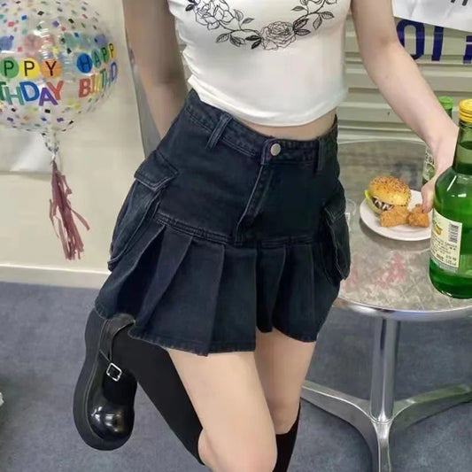 Vintage Denim Mini Skirts Women Summer Sexy Solid