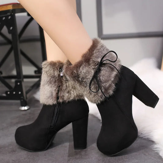 Winter Shoes Women High Heels Boots Fur Warm Shoes