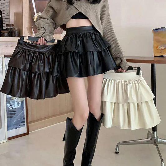 Women Short Skirt Solid Color High Waist