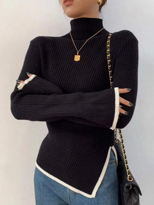 Zik Turtleneck Side Slit Pullover Contrasting